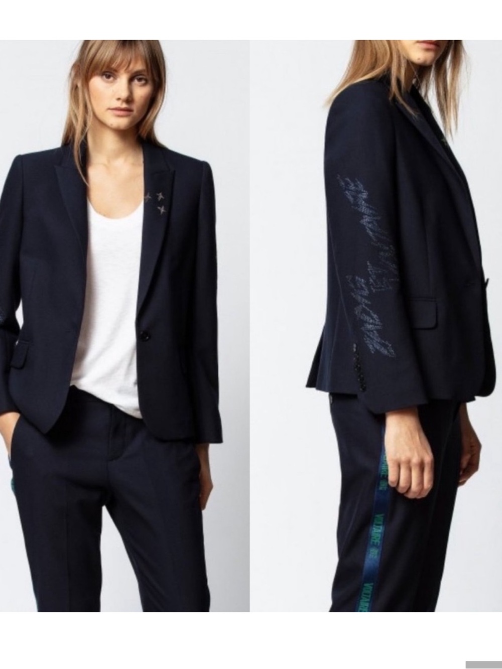 Zadig & Voltaire Victor Crystal-embellished star Moon Blazer In Navy